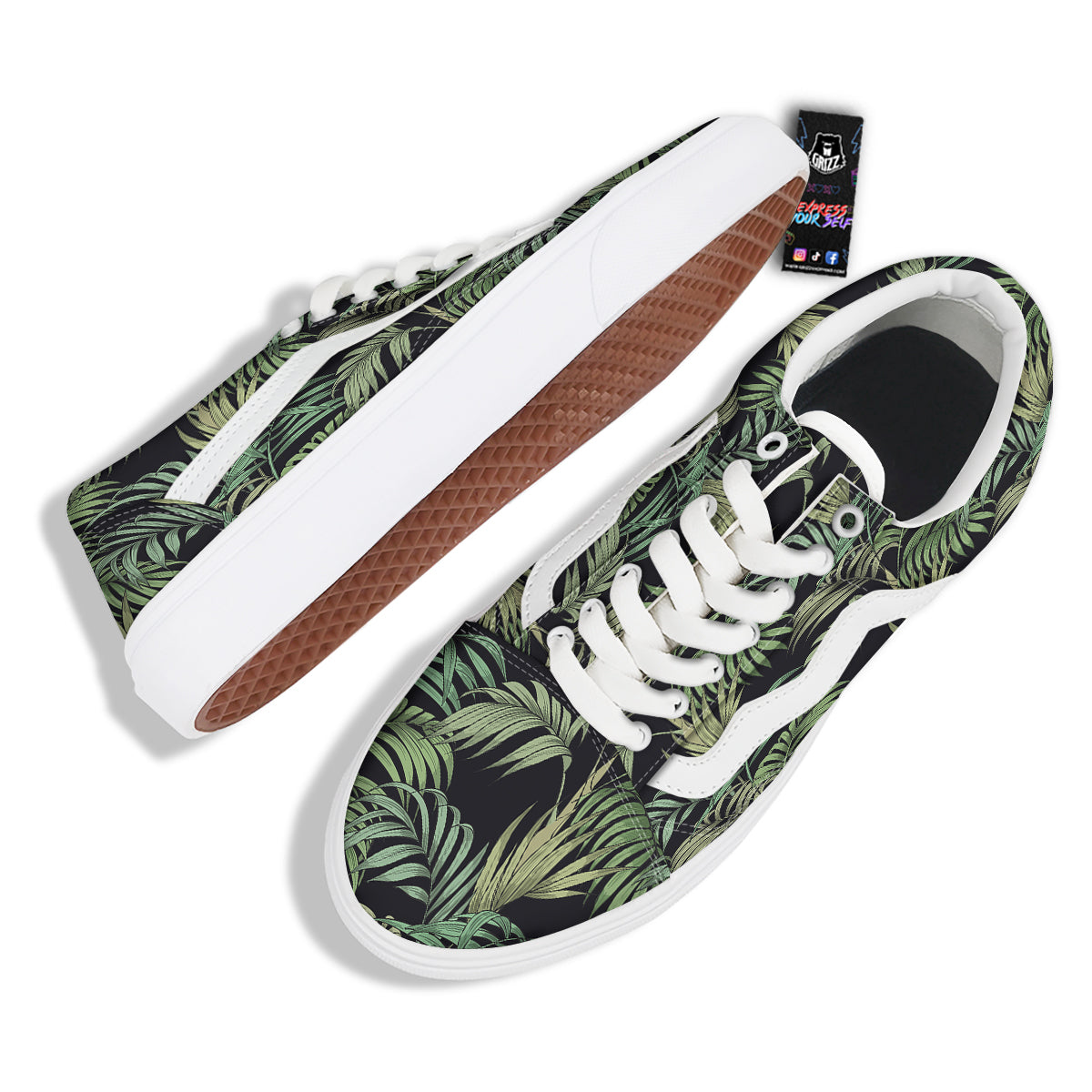Fern Leaf Tropical Print Pattern Skate Shoes-grizzshop