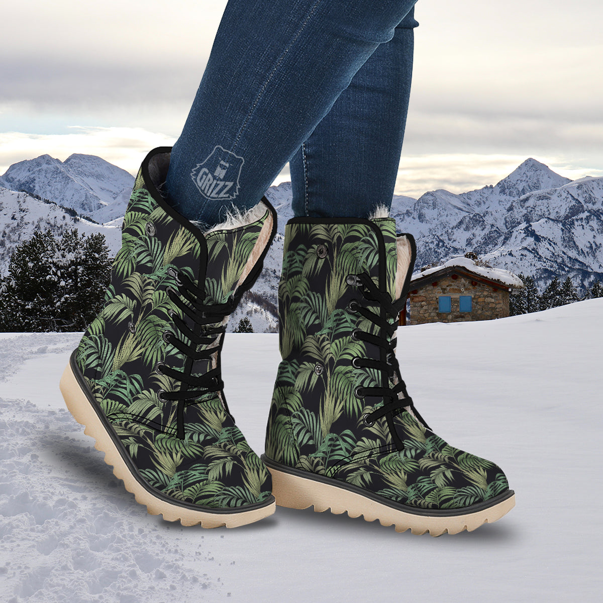 Fern Leaf Tropical Print Pattern Snow Boots-grizzshop