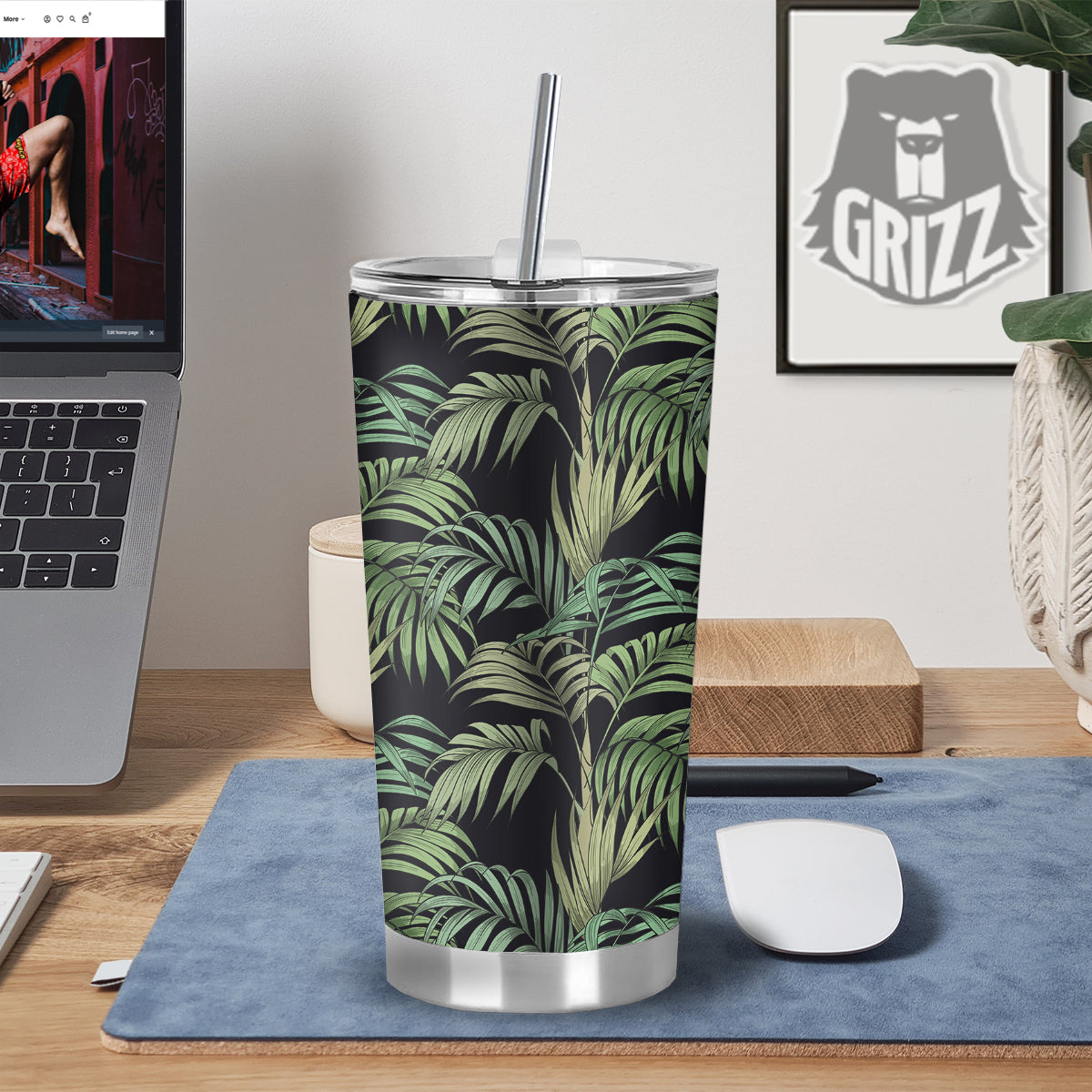 Fern Leaf Tropical Print Pattern Tumbler-grizzshop