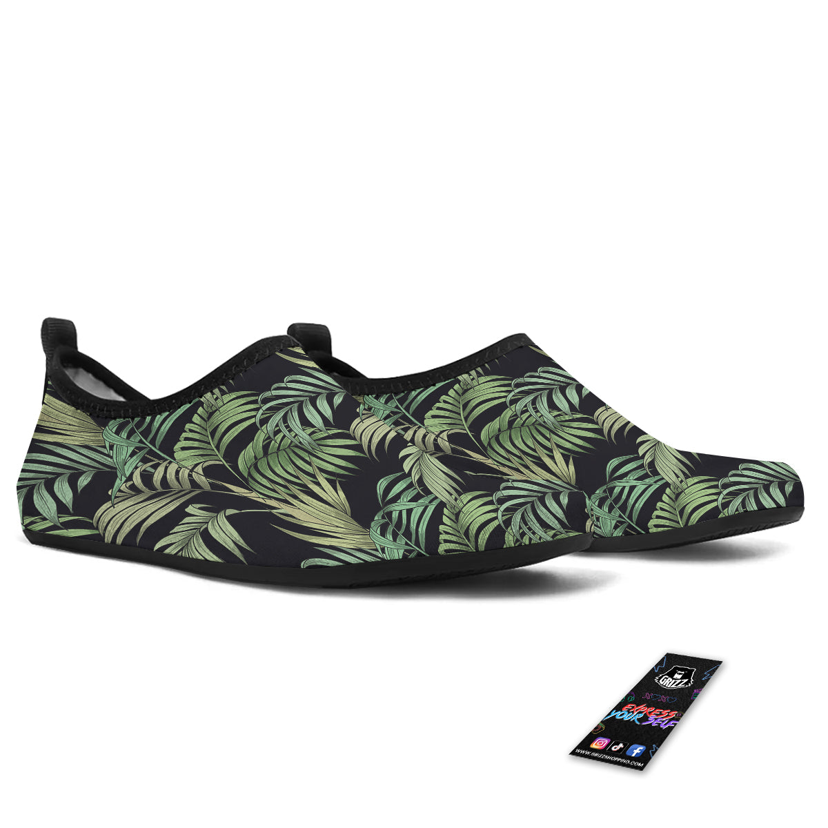 Fern Leaf Tropical Print Pattern Water Shoes-grizzshop