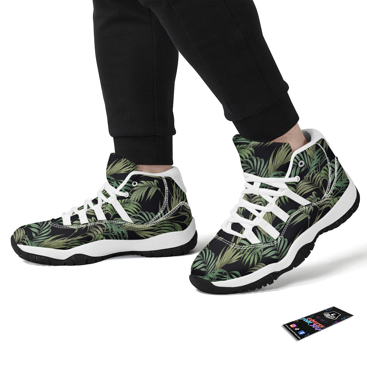 Fern Leaf Tropical Print Pattern White Bball Shoes-grizzshop