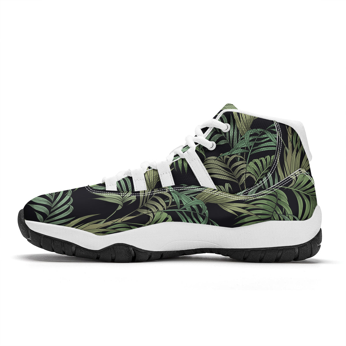Fern Leaf Tropical Print Pattern White Bball Shoes-grizzshop