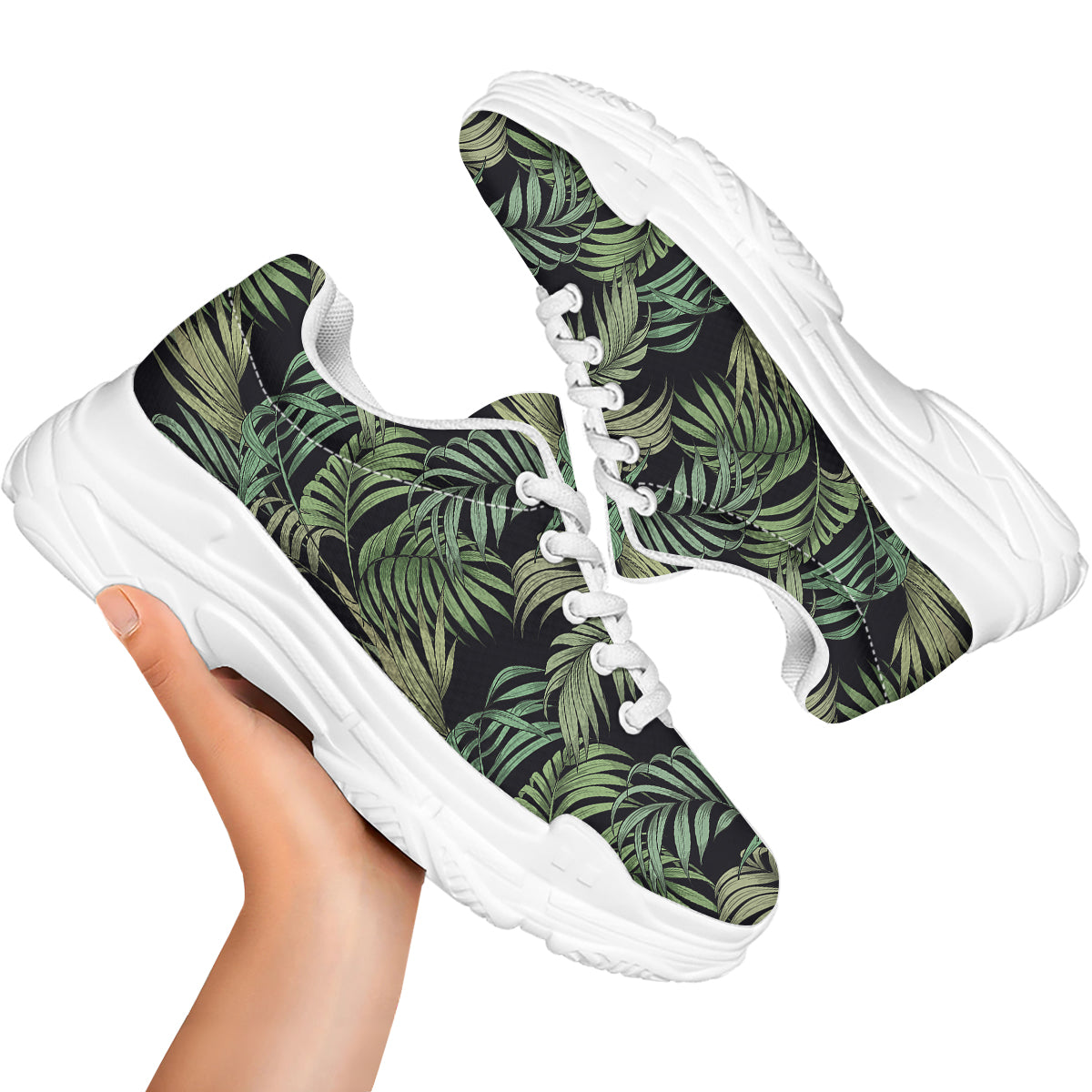 Fern Leaf Tropical Print Pattern White Chunky Shoes-grizzshop