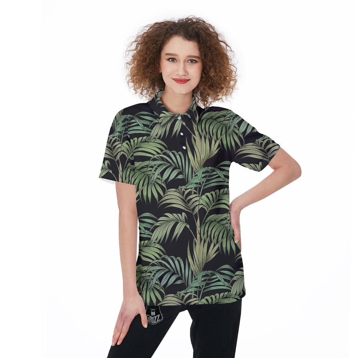 Fern Leaf Tropical Print Pattern Women's Golf Shirts-grizzshop