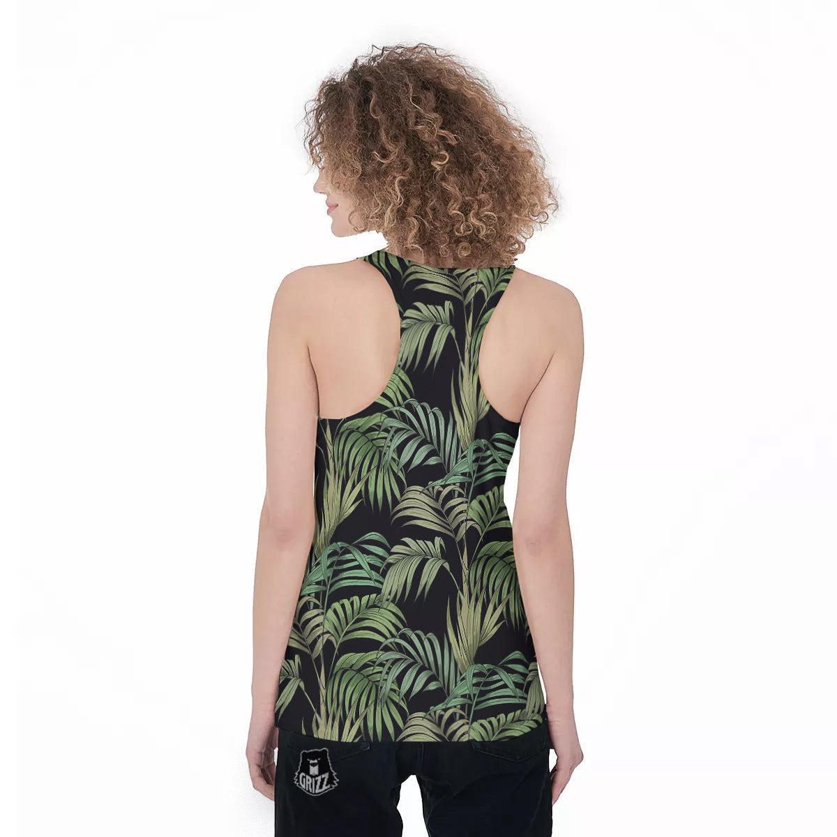Fern Leaf Tropical Print Pattern Women's Racerback Tank Top-grizzshop