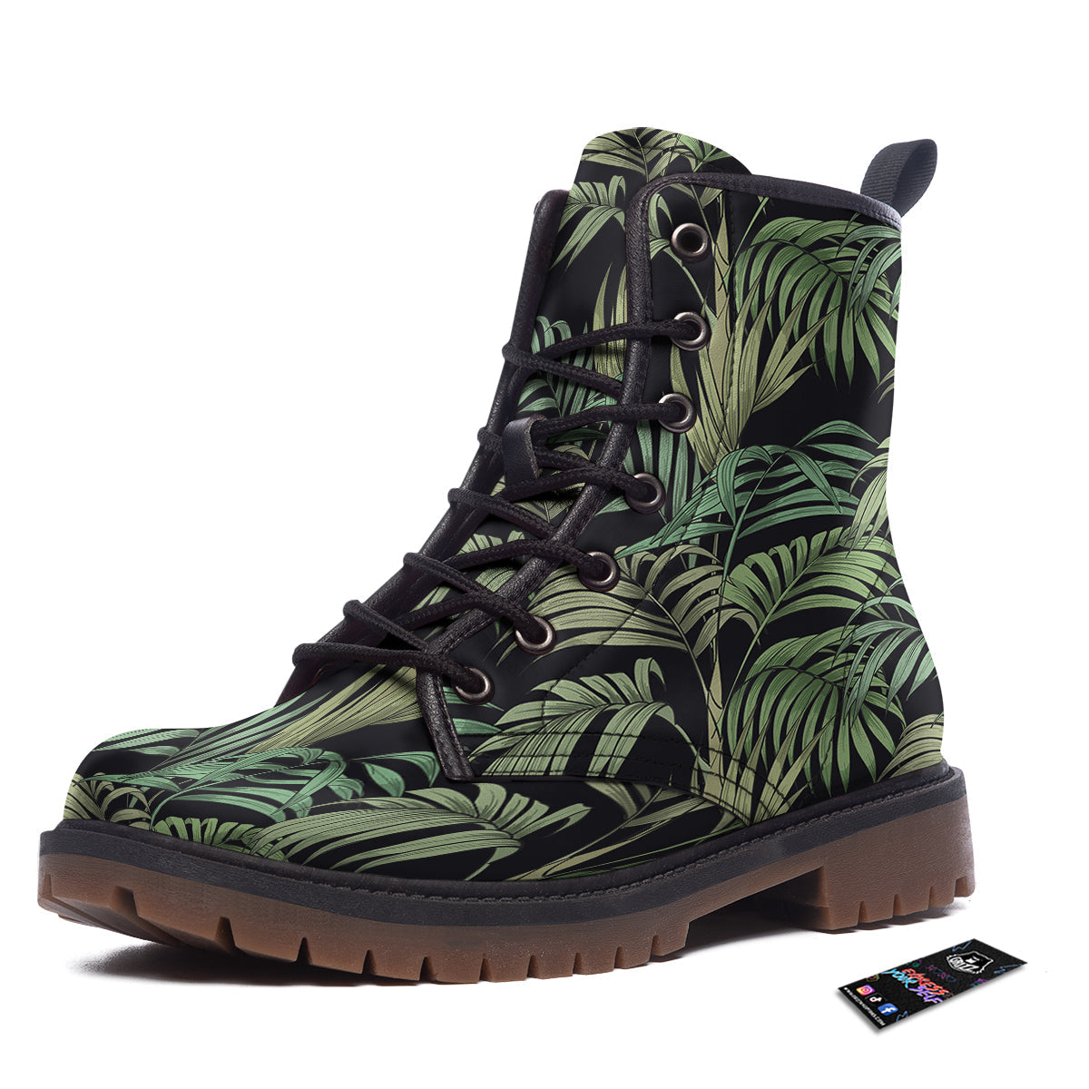 Fern Leaf Tropical Print Pattern Work Boots-grizzshop