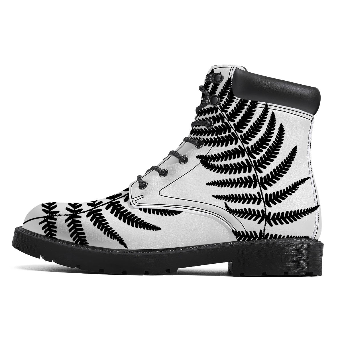 Fern Leaf White And Black Print Boots-grizzshop