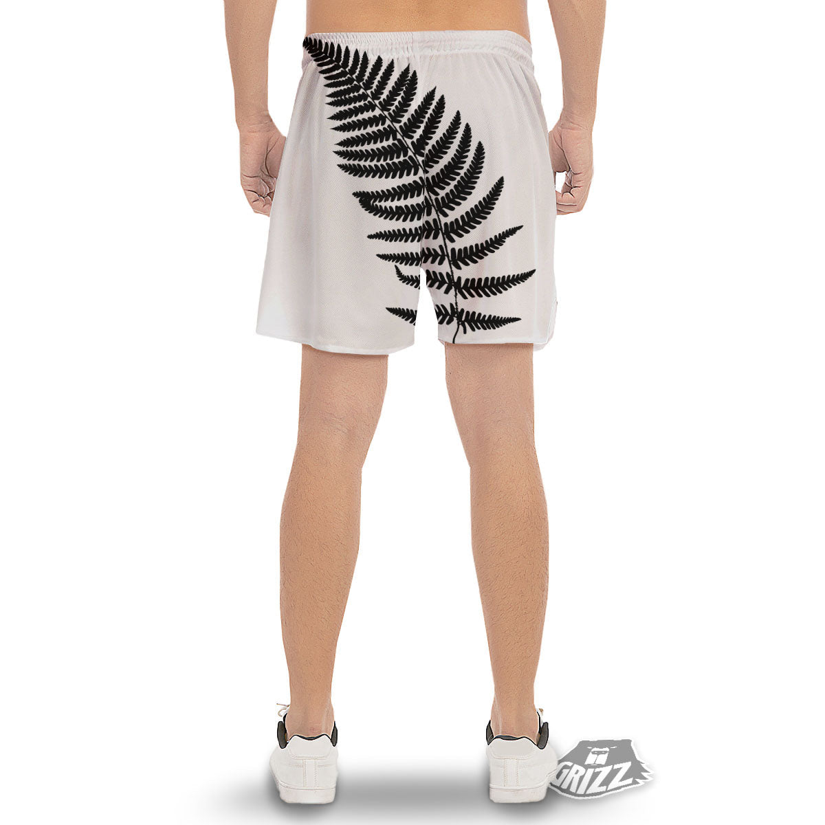 Fern Leaf White And Black Print Men's Gym Shorts-grizzshop