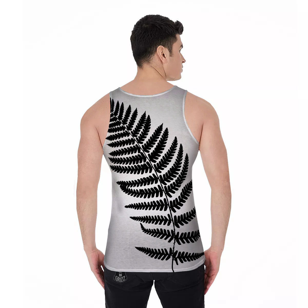 Fern Leaf White And Black Print Men's Tank Top-grizzshop
