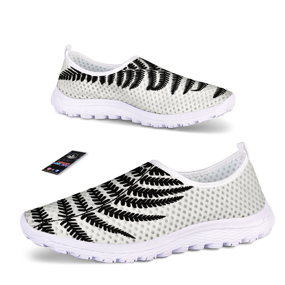 Fern Leaf White And Black Print Nurse Shoes-grizzshop