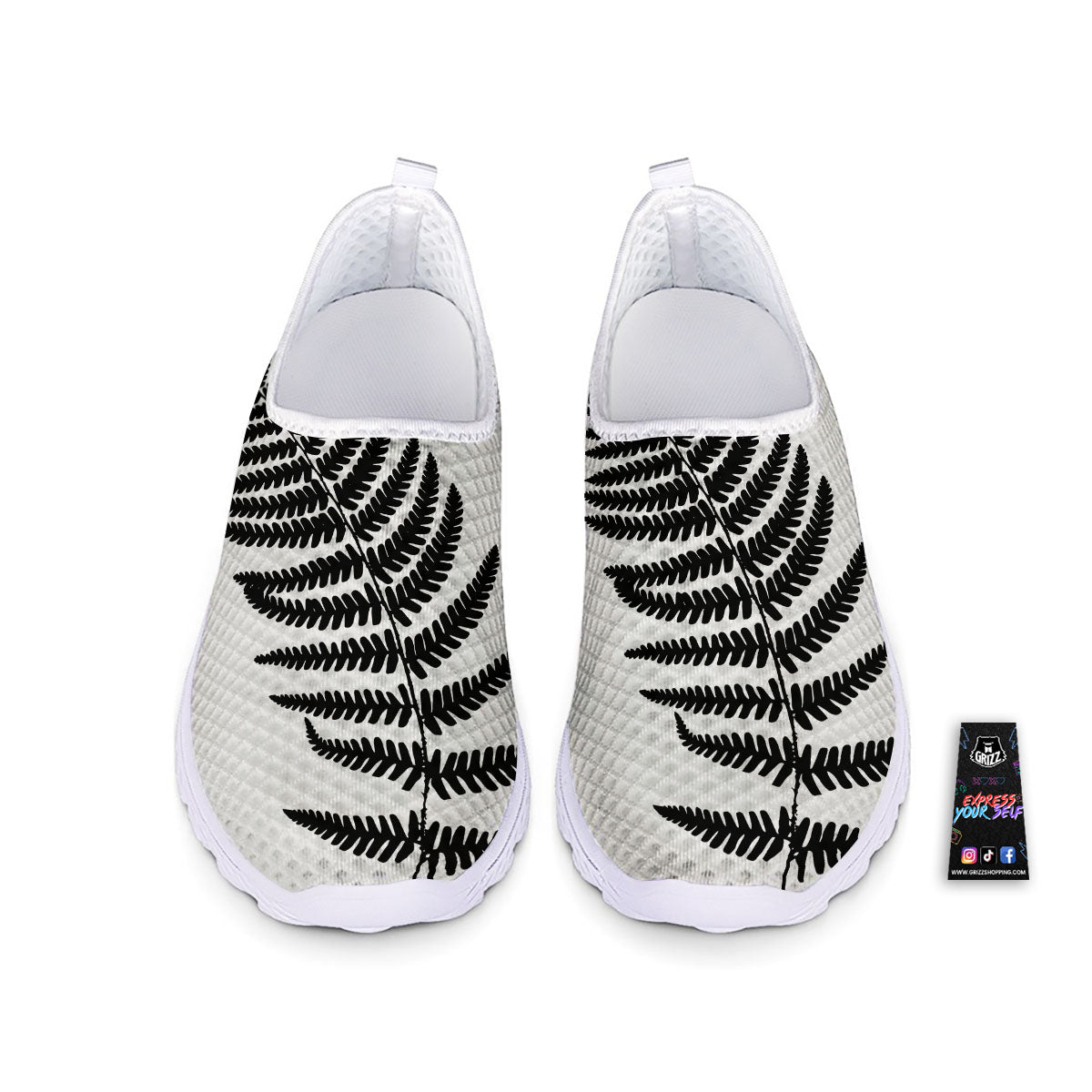 Fern Leaf White And Black Print Nurse Shoes-grizzshop