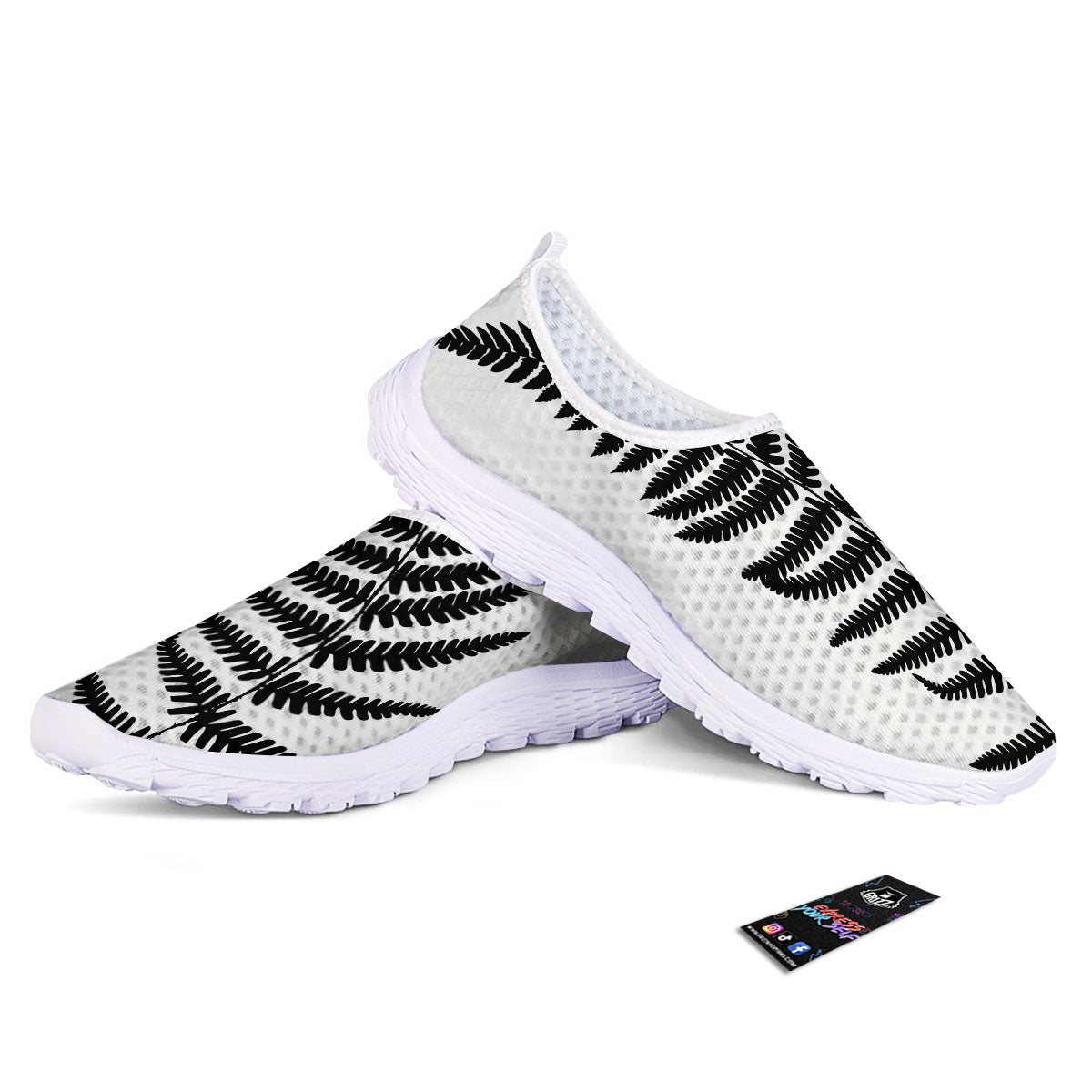 Fern Leaf White And Black Print Nurse Shoes-grizzshop