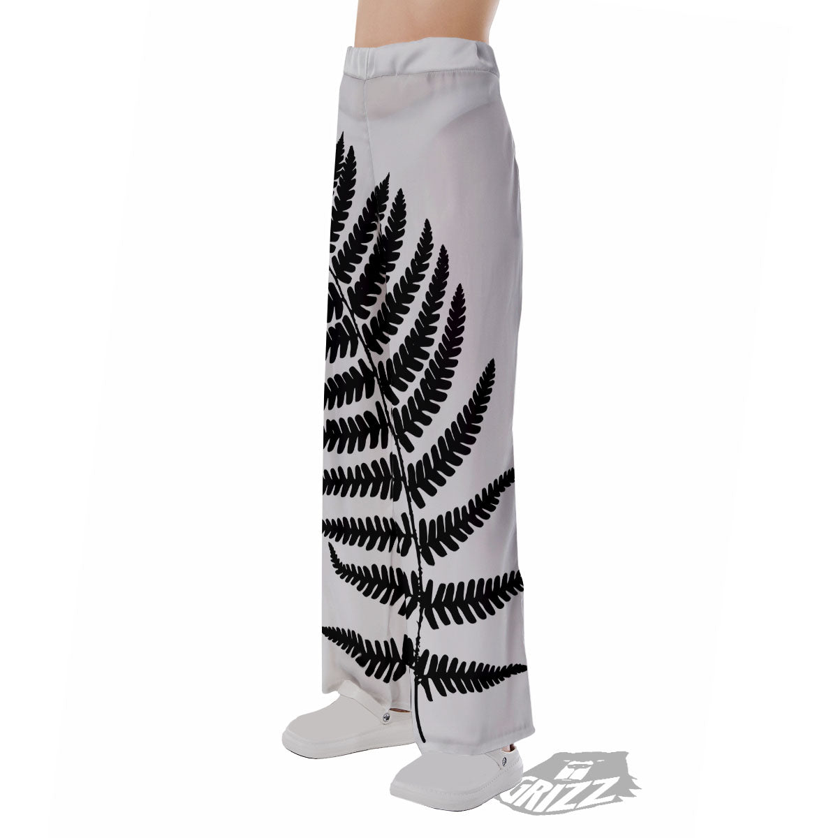 Fern Leaf White And Black Print Pajama Pants-grizzshop