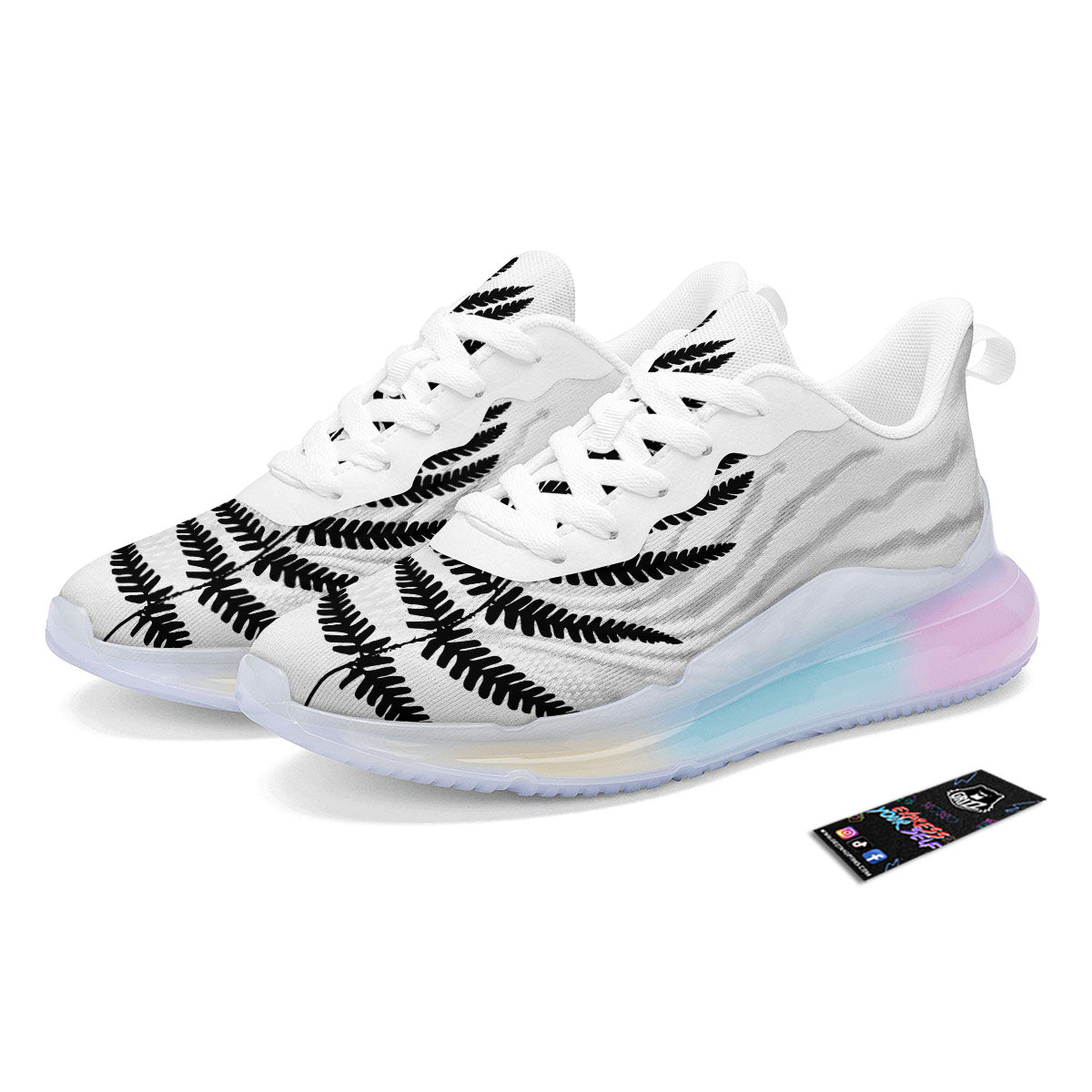 Fern Leaf White And Black Print Running Sneakers-grizzshop