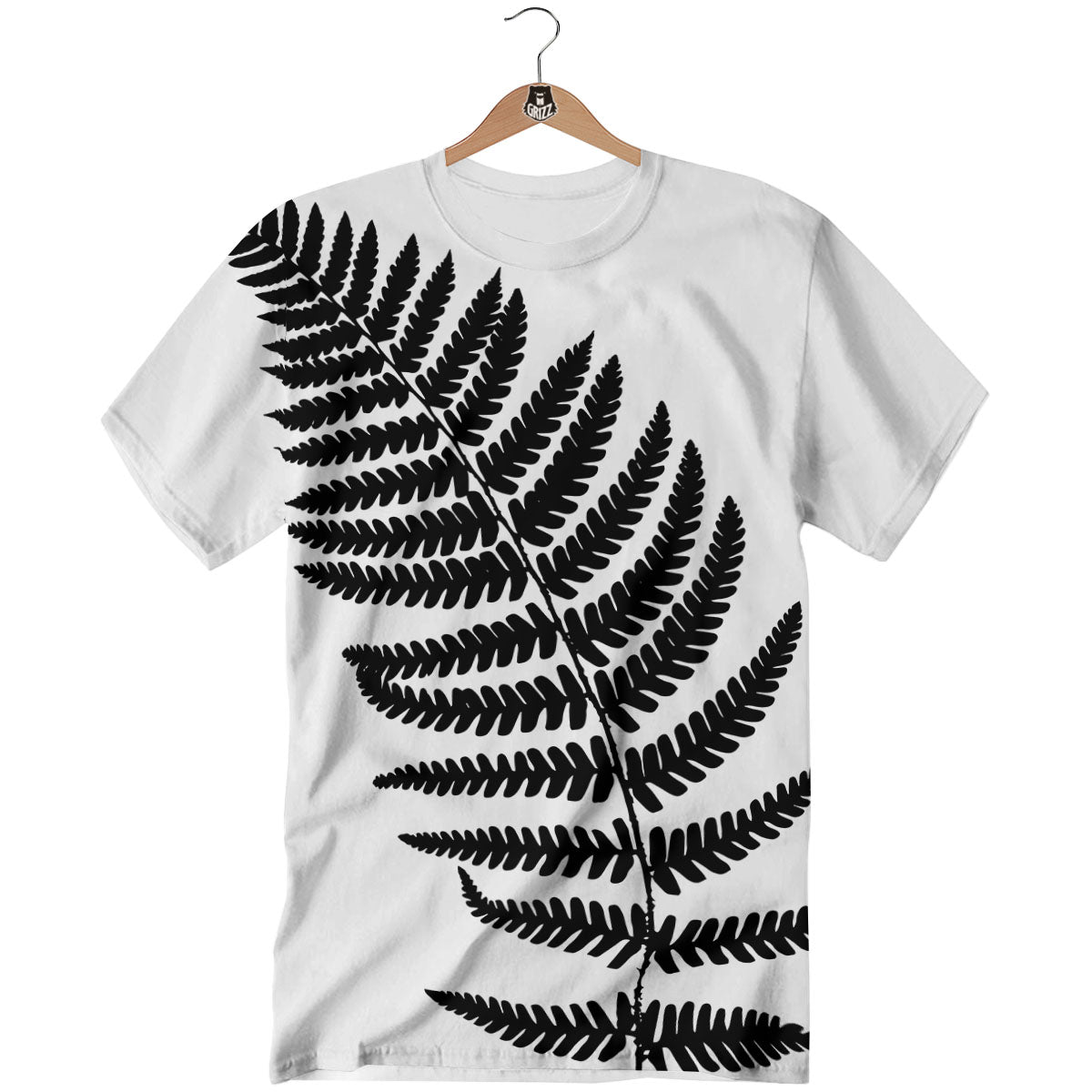 Fern Leaf White And Black Print T-Shirt-grizzshop