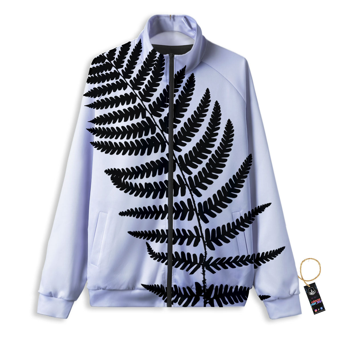 Fern Leaf White And Black Print Track Jacket-grizzshop