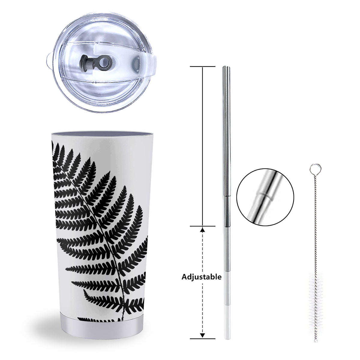 Fern Leaf White And Black Print Tumbler-grizzshop