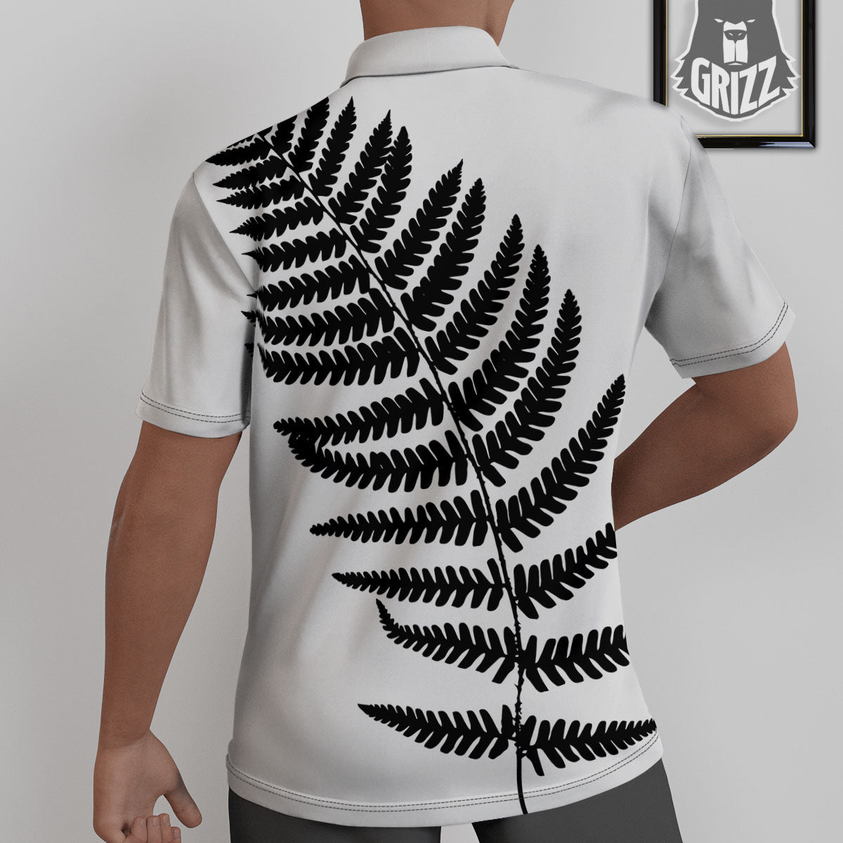 Fern Leaf White And Black Print Untucked Shirts-grizzshop