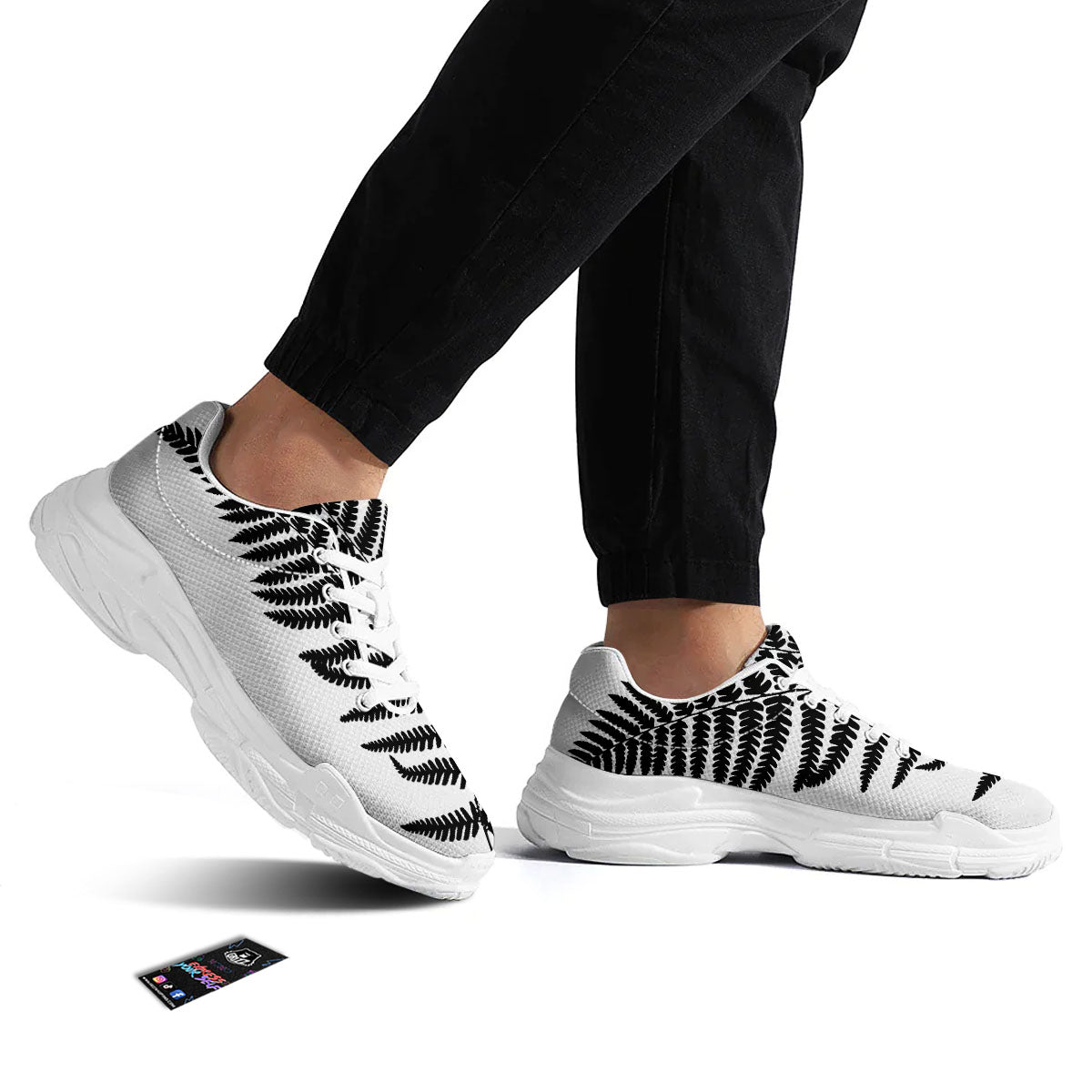 Fern Leaf White And Black Print White Chunky Shoes-grizzshop