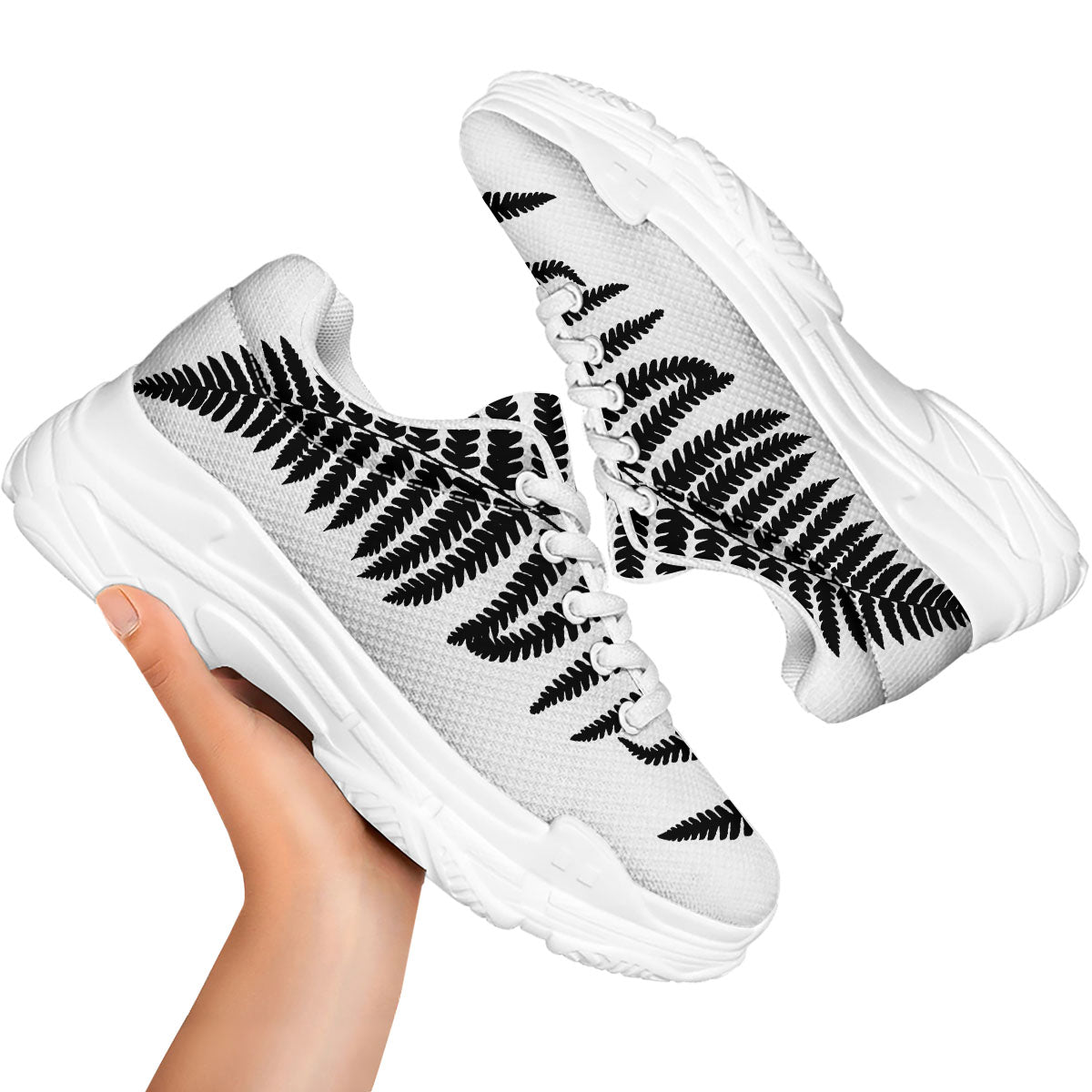 Fern Leaf White And Black Print White Chunky Shoes-grizzshop