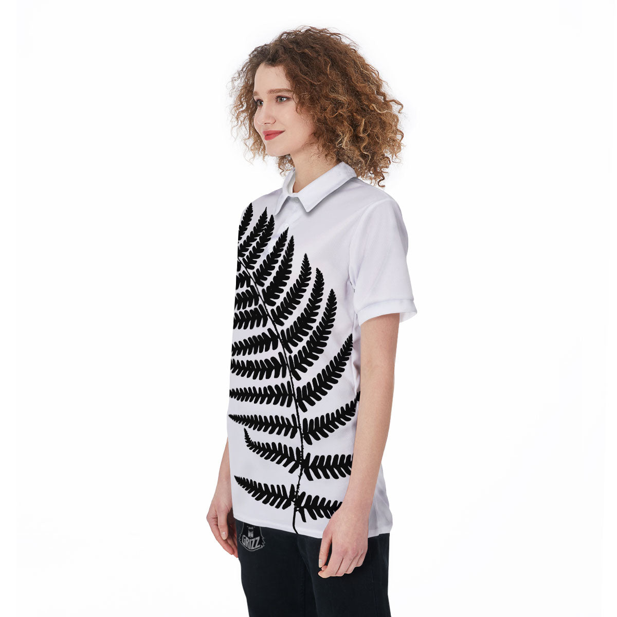 Fern Leaf White And Black Print Women's Golf Shirts-grizzshop