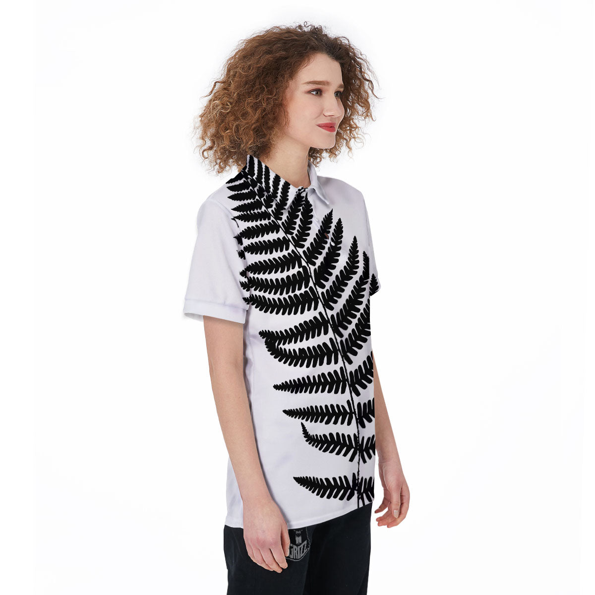 Fern Leaf White And Black Print Women's Golf Shirts-grizzshop