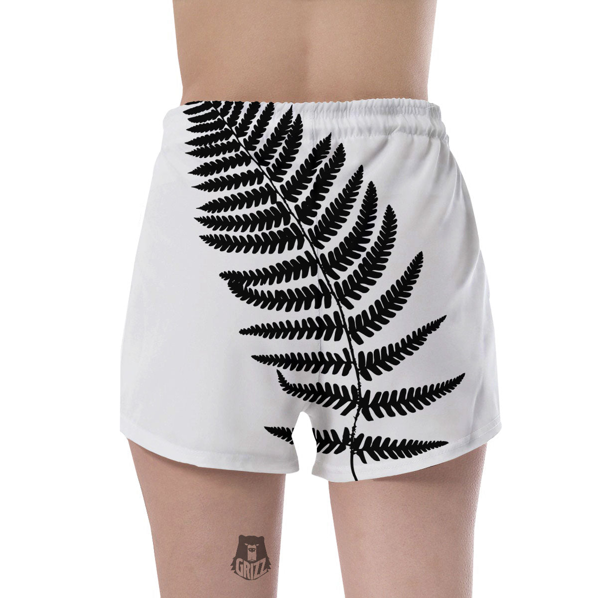 Fern Leaf White And Black Print Women's Shorts-grizzshop