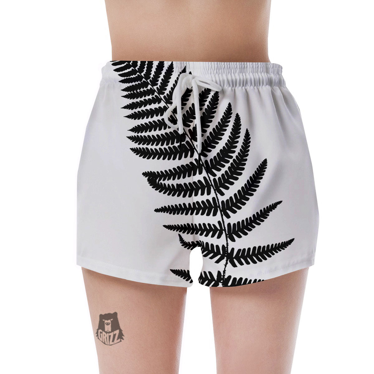 Fern Leaf White And Black Print Women's Shorts-grizzshop