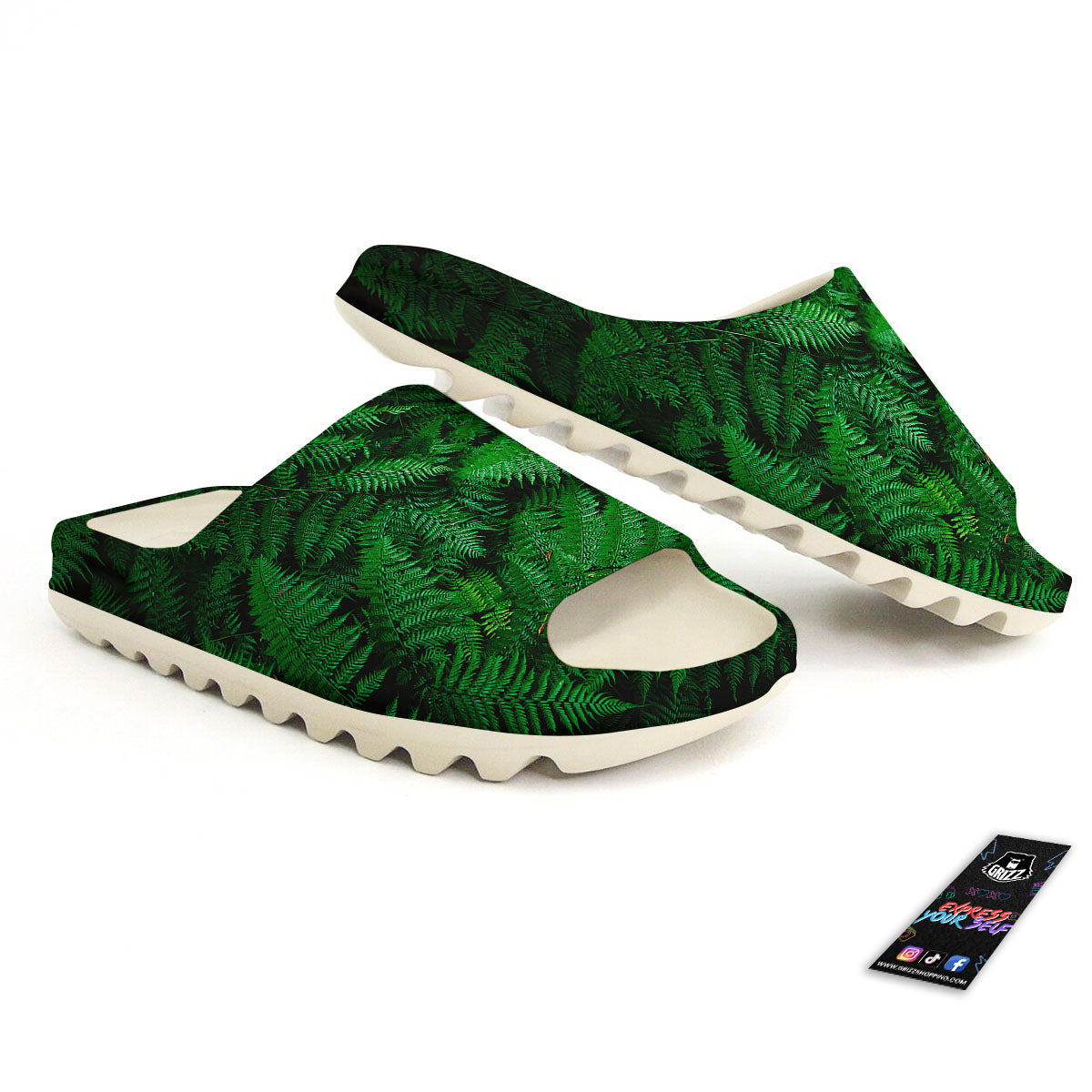 Fern Leaf Green Print Sandals-grizzshop