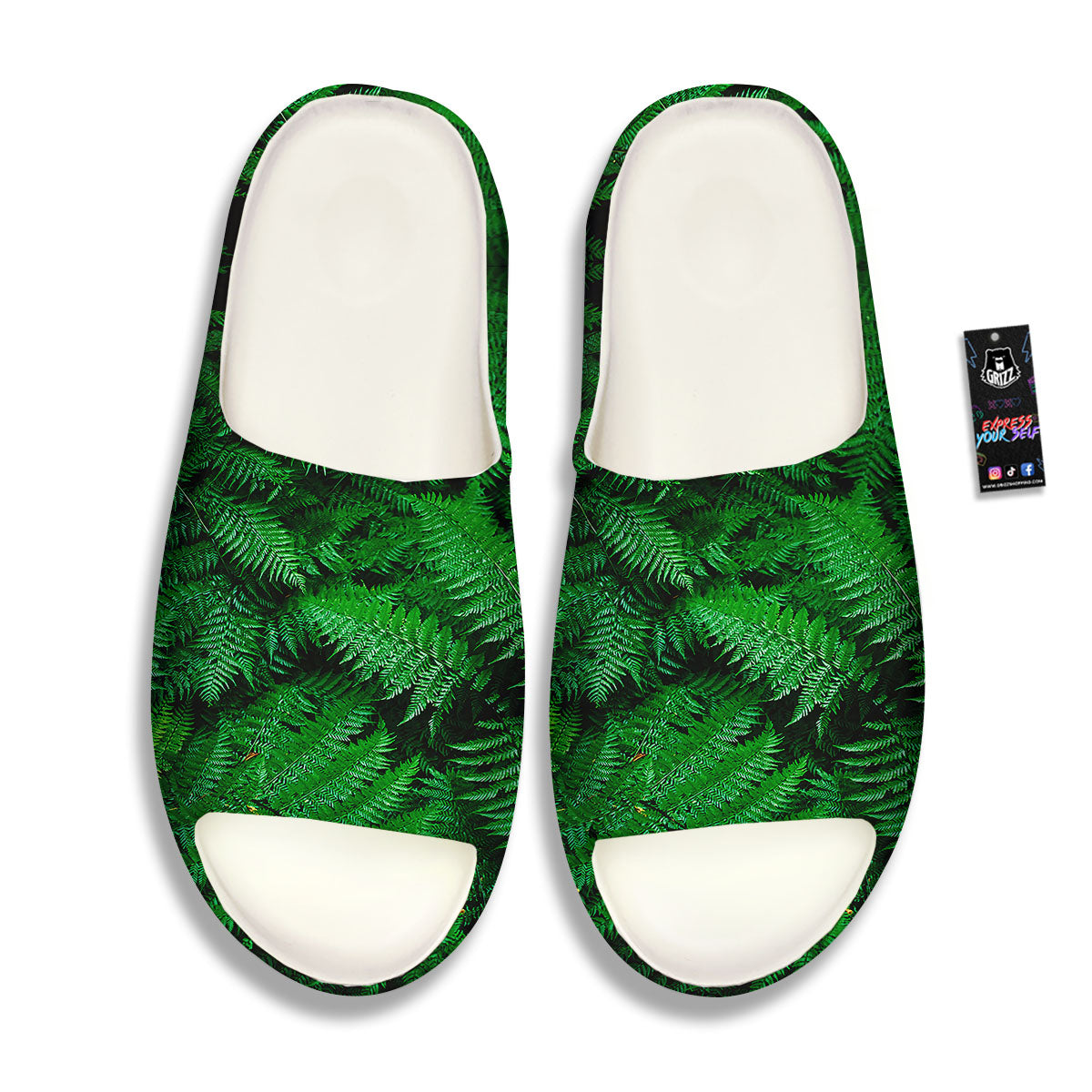 Fern Leaf Green Print Sandals-grizzshop