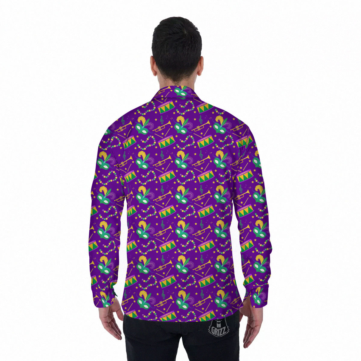 Festival Mardi Gras Print Pattern Men's Long Sleeve Shirts-grizzshop