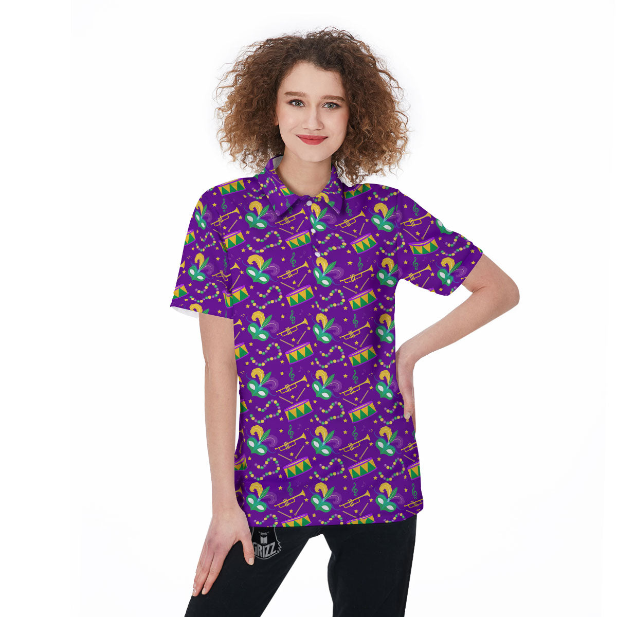 Festival Mardi Gras Print Pattern Women's Golf Shirts-grizzshop
