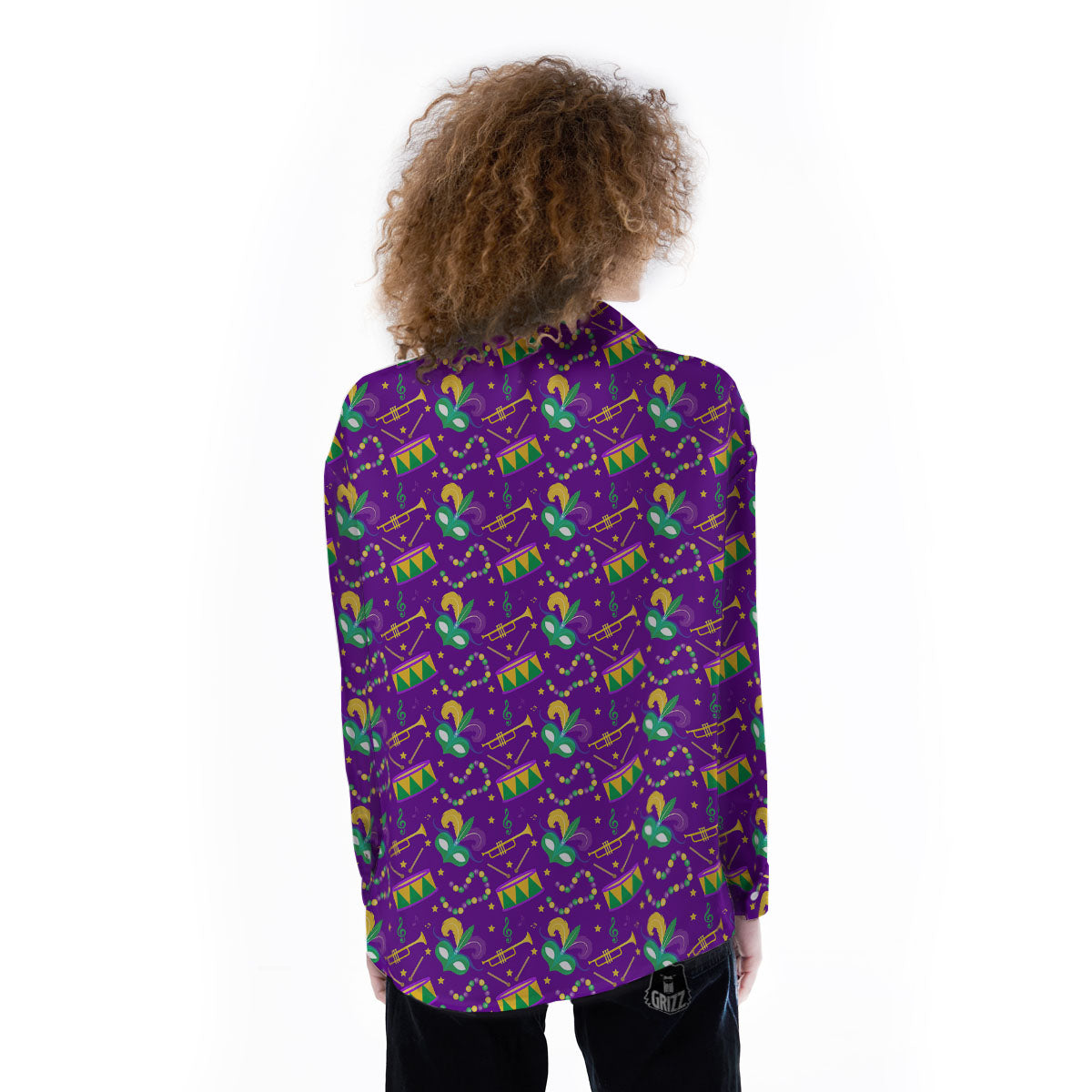 Festival Mardi Gras Print Pattern Women's Long Sleeve Shirts-grizzshop