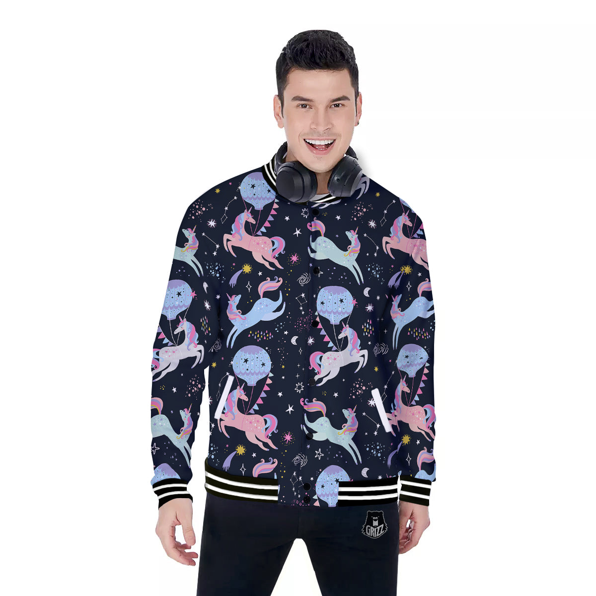 Festival Unicorn Night Print Pattern Baseball Jacket-grizzshop