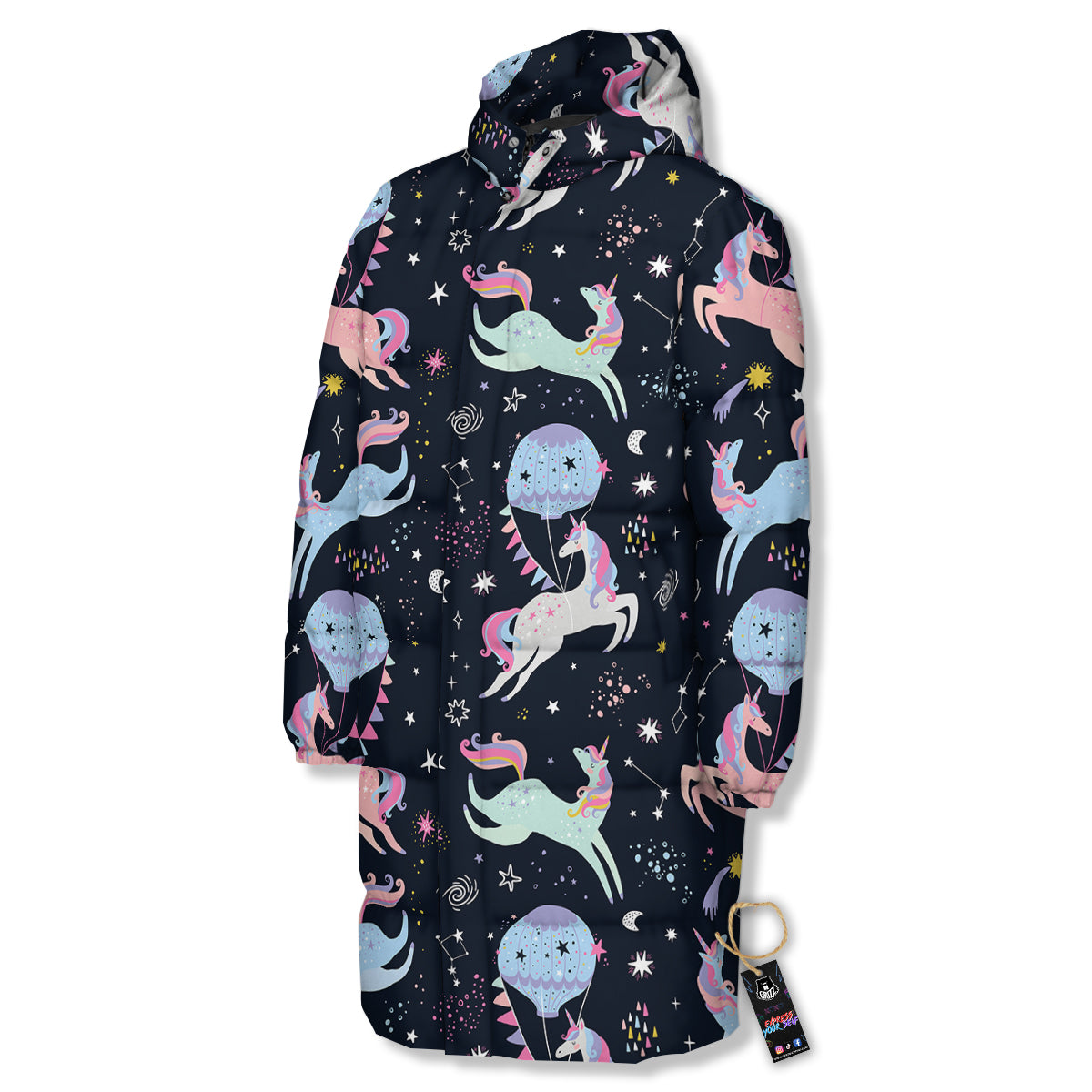 Festival Unicorn Night Print Pattern Long Down Jacket-grizzshop
