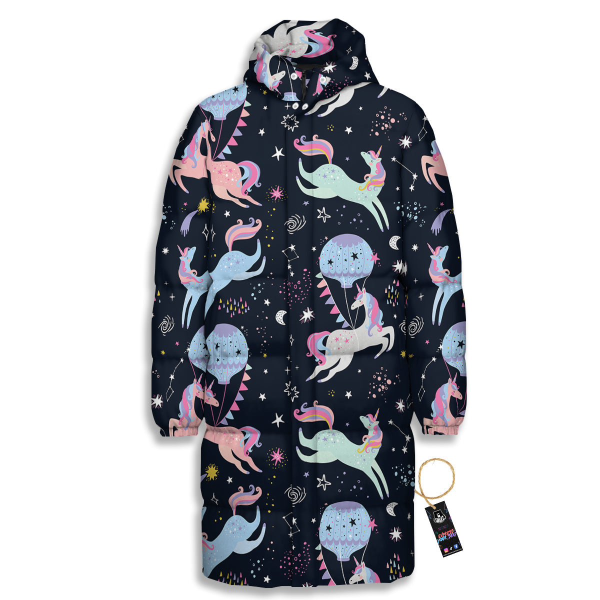 Festival Unicorn Night Print Pattern Long Down Jacket-grizzshop