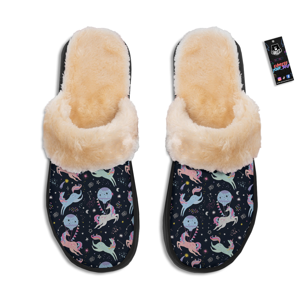 Festival Unicorn Night Print Pattern Slippers-grizzshop