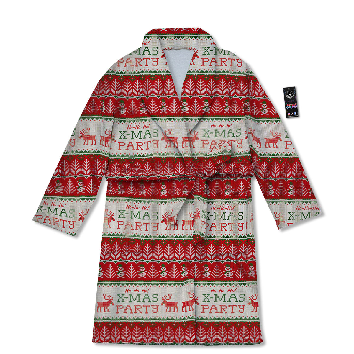 Festive Christmas Knitted Print Pattern Bathrobe-grizzshop