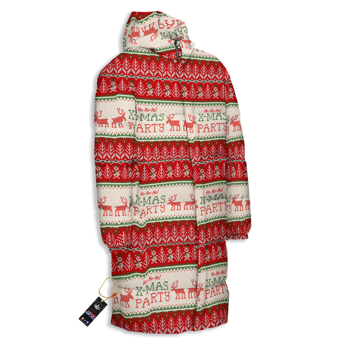 Festive Christmas Knitted Print Pattern Long Down Jacket-grizzshop