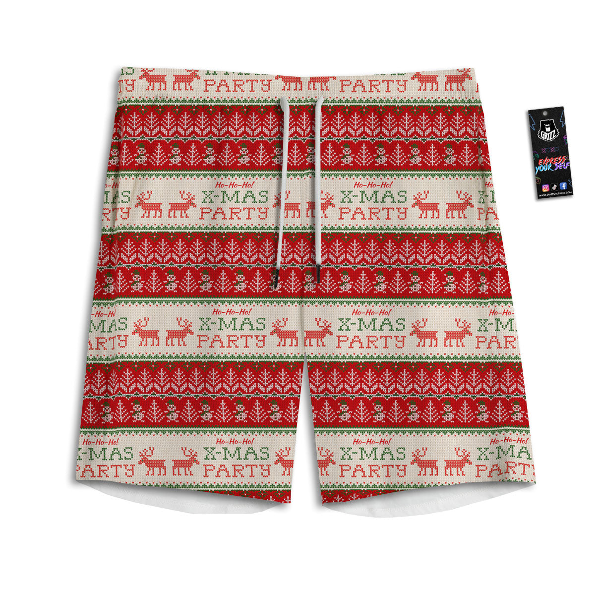 Festive Christmas Knitted Print Pattern Men's Athletic Shorts