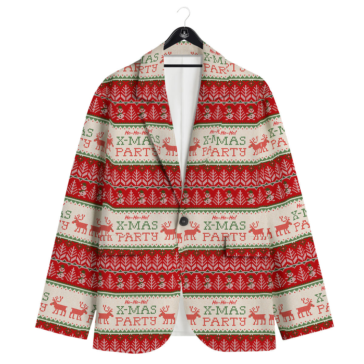 Festive Christmas Knitted Print Pattern Men's Sport Coat-grizzshop