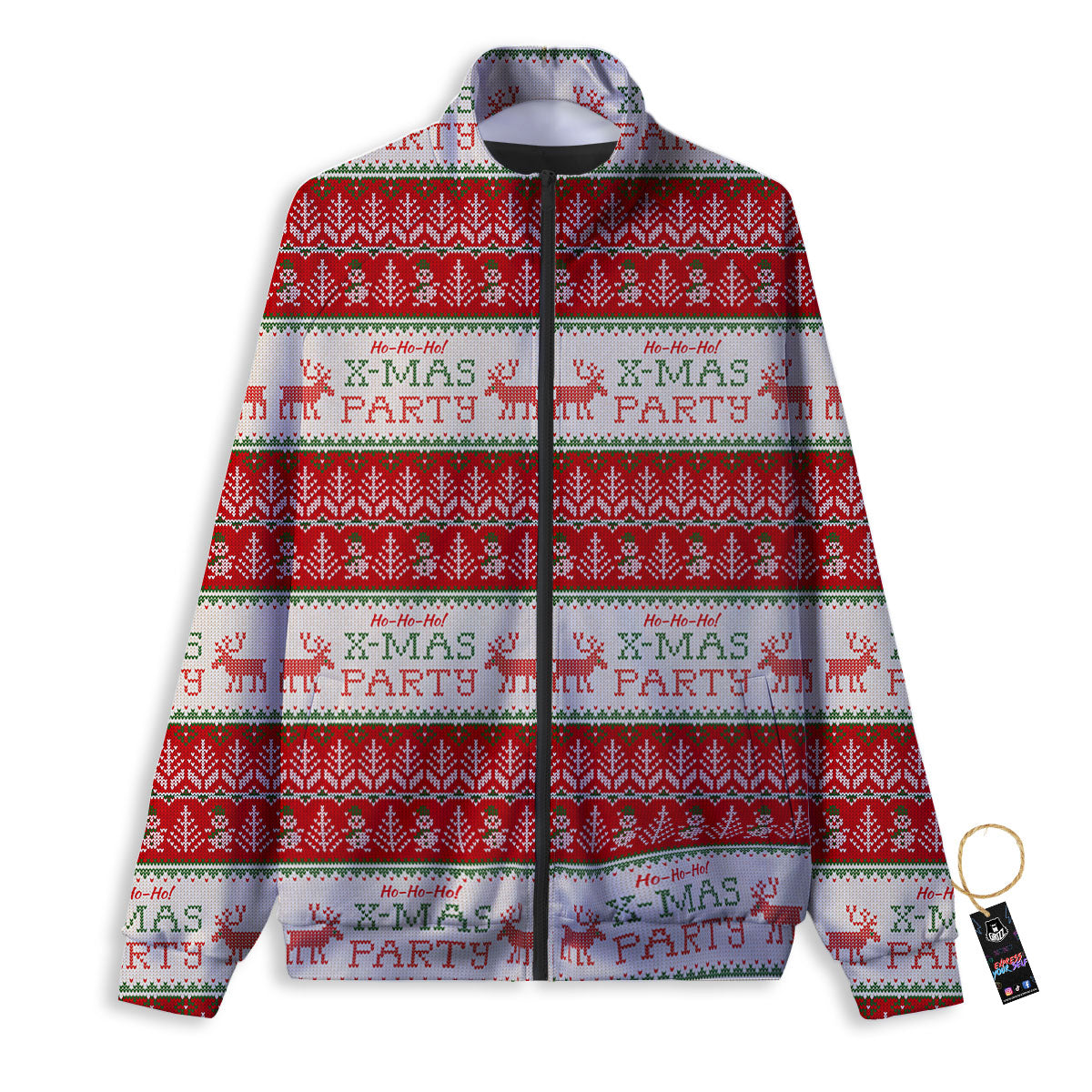 Festive Christmas Knitted Print Pattern Track Jacket-grizzshop