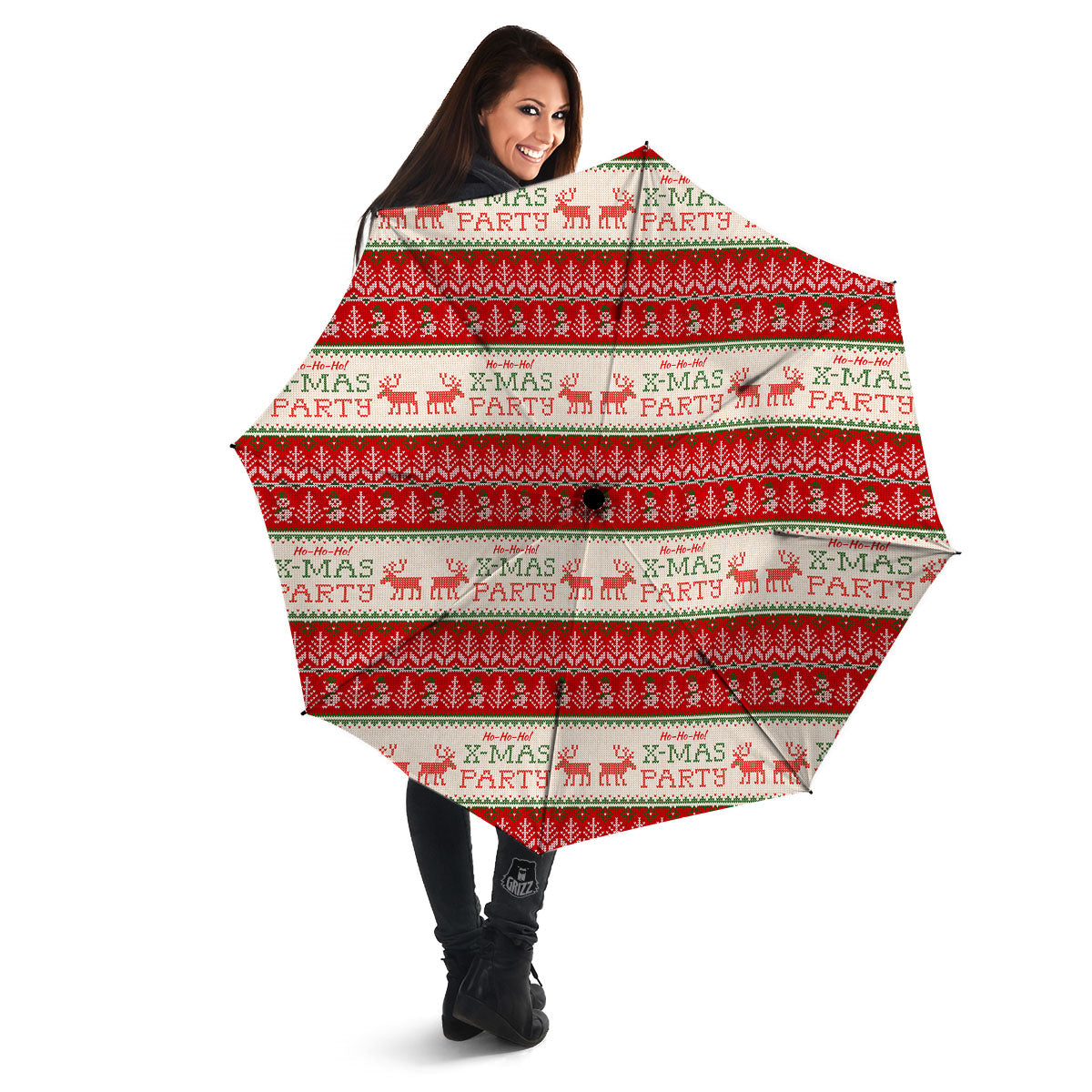 Festive Christmas Knitted Print Pattern Umbrella-grizzshop