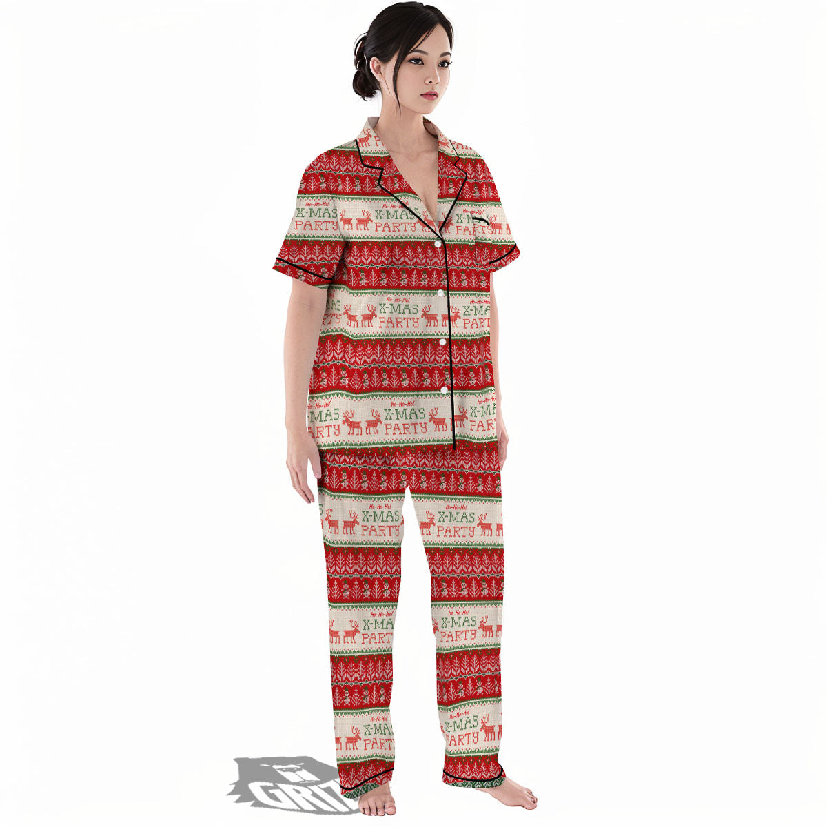 Festive Christmas Knitted Print Pattern Women's Pajamas Set-grizzshop