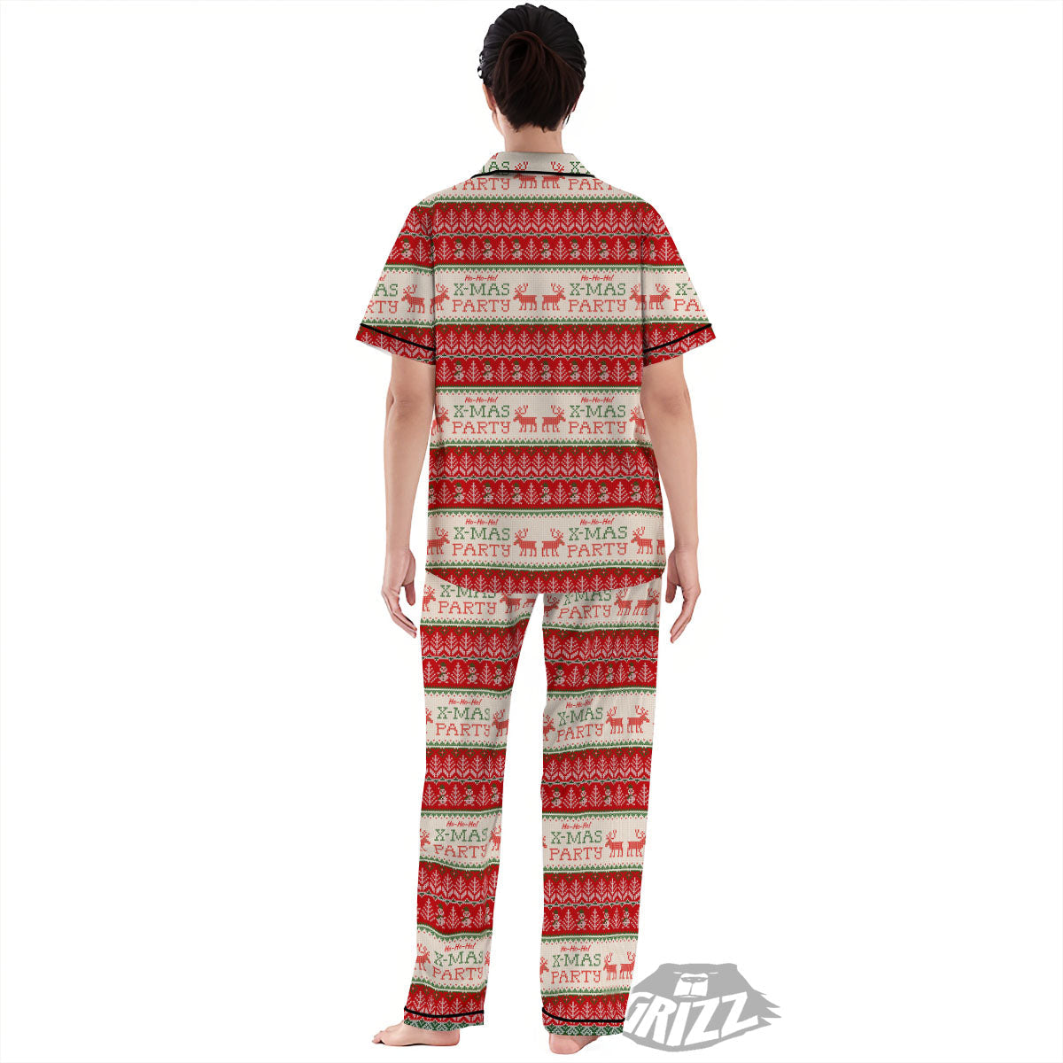 Festive Christmas Knitted Print Pattern Women's Pajamas Set-grizzshop