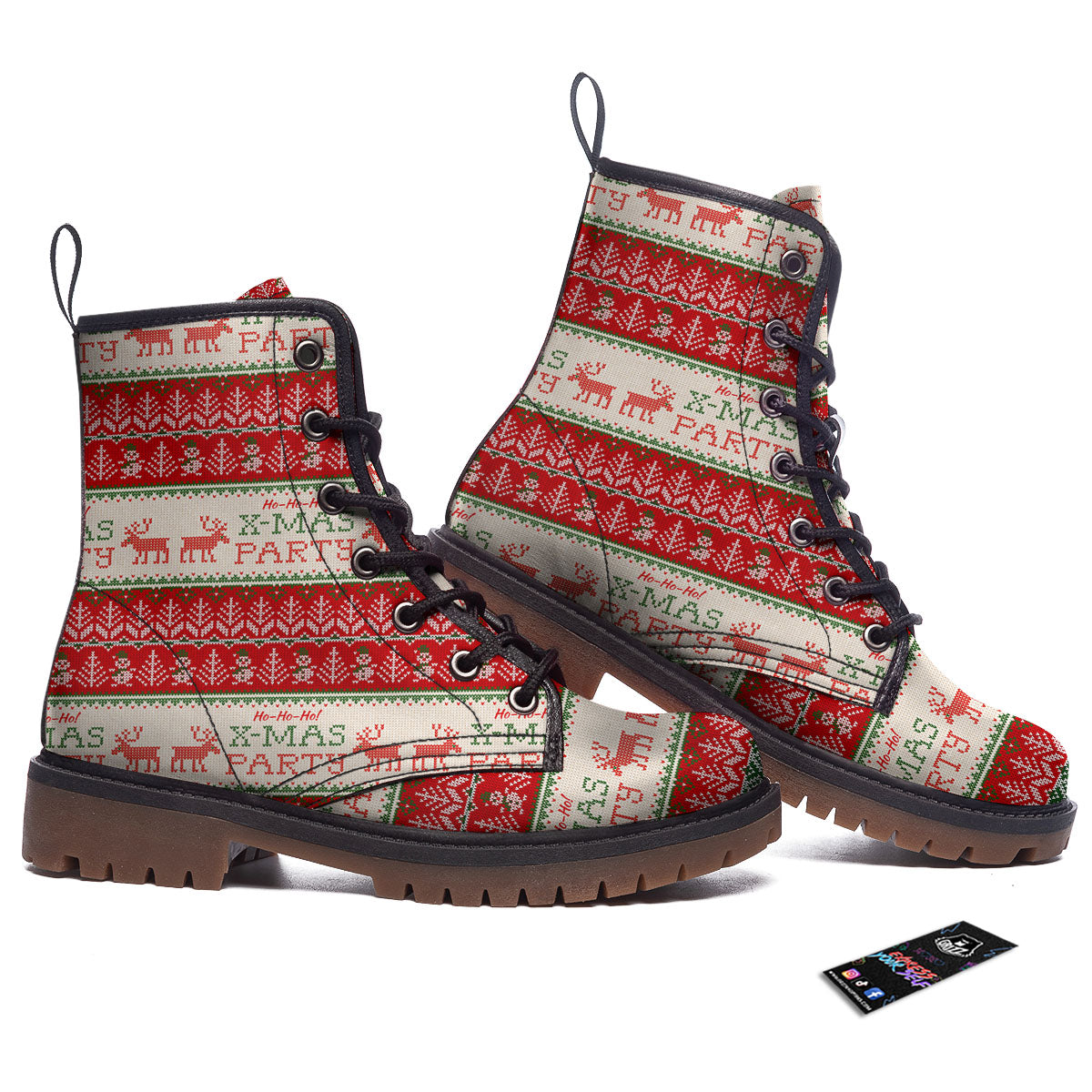 Festive Christmas Knitted Print Pattern Work Boots-grizzshop