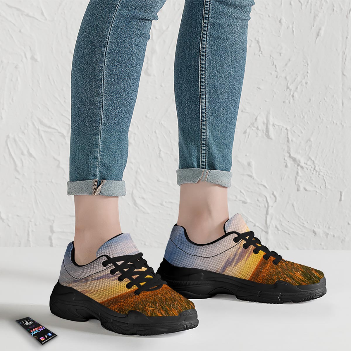 Field Sunrise Print Black Chunky Shoes-grizzshop