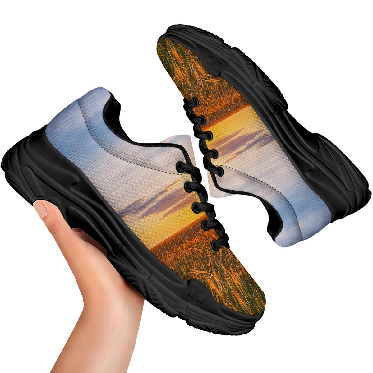 Field Sunrise Print Black Chunky Shoes-grizzshop