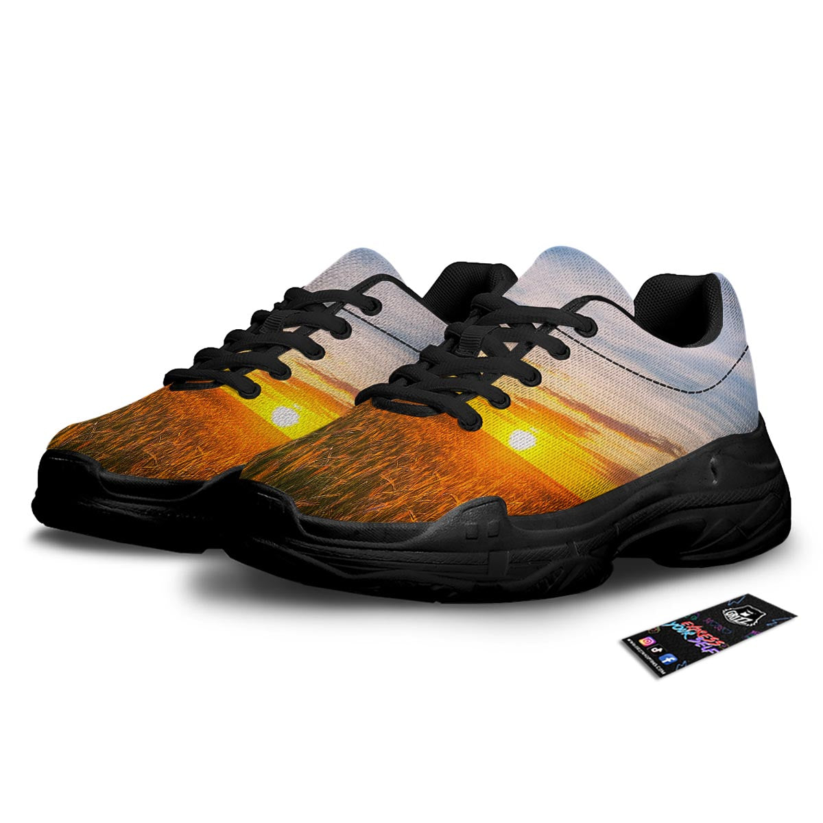 Field Sunrise Print Black Chunky Shoes-grizzshop