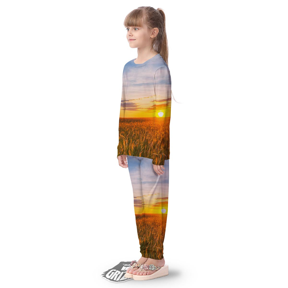 Field Sunrise Print Kid's Pajamas-grizzshop